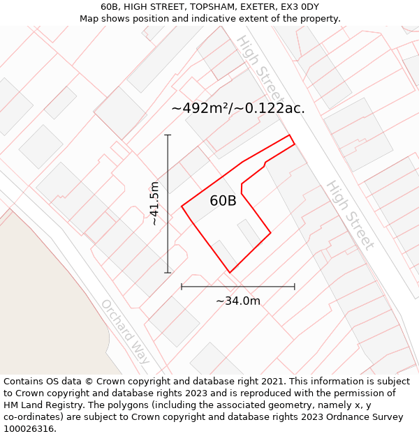 60B, HIGH STREET, TOPSHAM, EXETER, EX3 0DY: Plot and title map