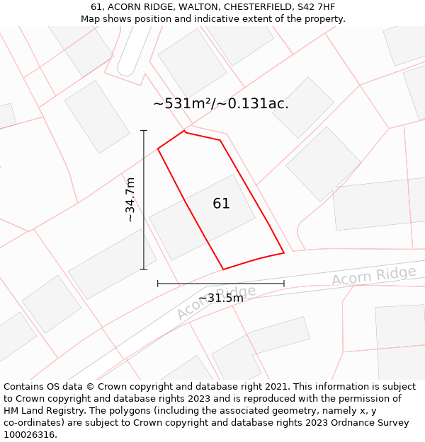 61, ACORN RIDGE, WALTON, CHESTERFIELD, S42 7HF: Plot and title map