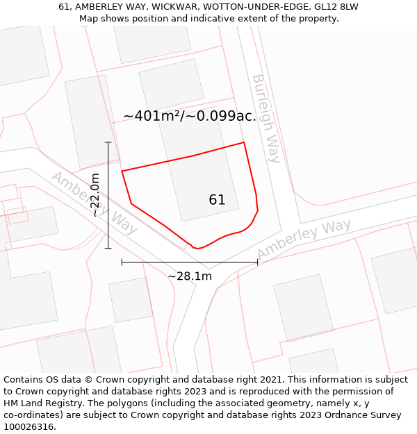 61, AMBERLEY WAY, WICKWAR, WOTTON-UNDER-EDGE, GL12 8LW: Plot and title map