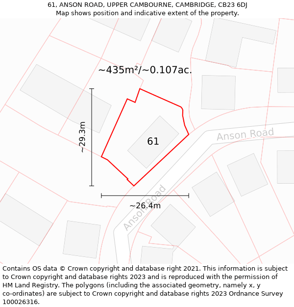 61, ANSON ROAD, UPPER CAMBOURNE, CAMBRIDGE, CB23 6DJ: Plot and title map