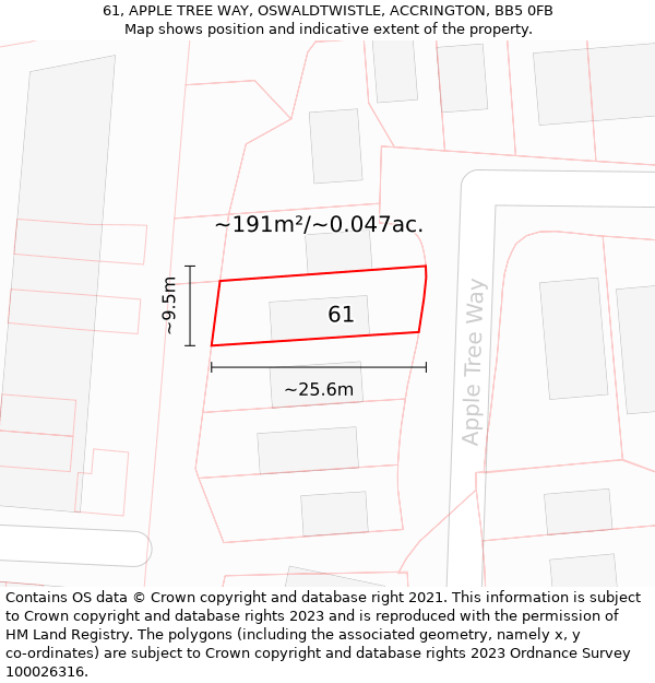 61, APPLE TREE WAY, OSWALDTWISTLE, ACCRINGTON, BB5 0FB: Plot and title map