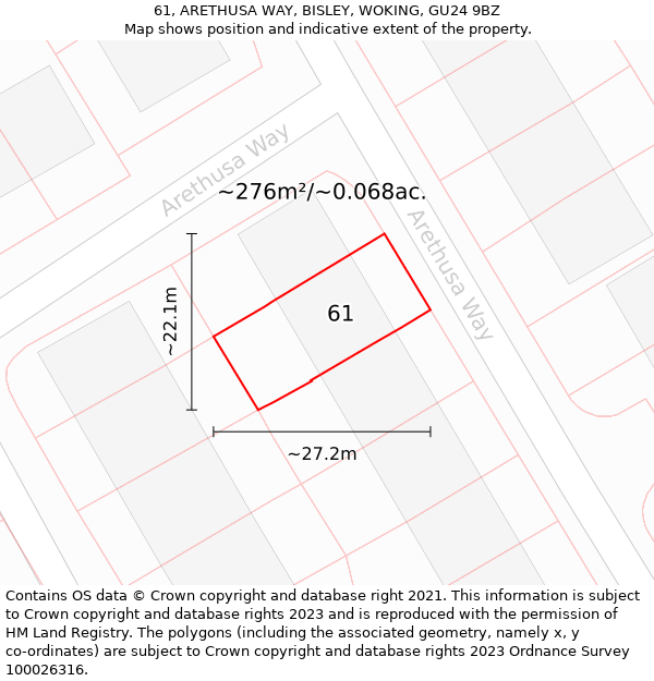 61, ARETHUSA WAY, BISLEY, WOKING, GU24 9BZ: Plot and title map