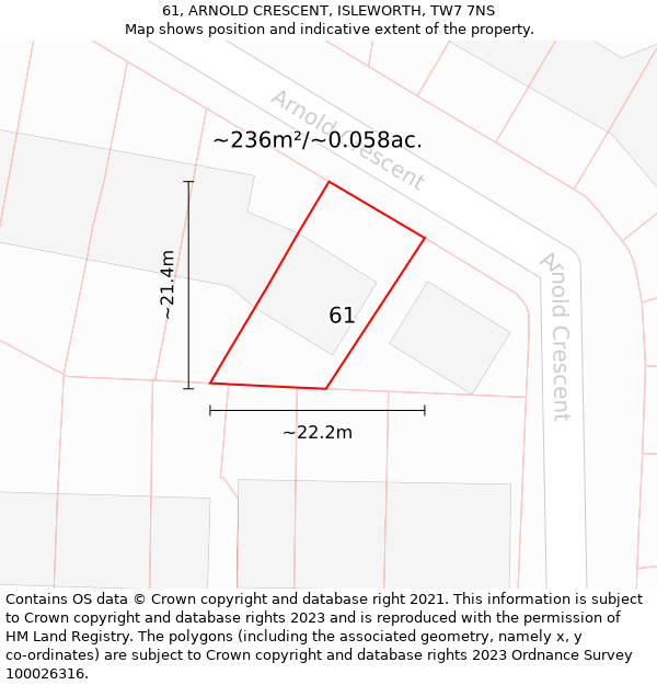 61, ARNOLD CRESCENT, ISLEWORTH, TW7 7NS: Plot and title map