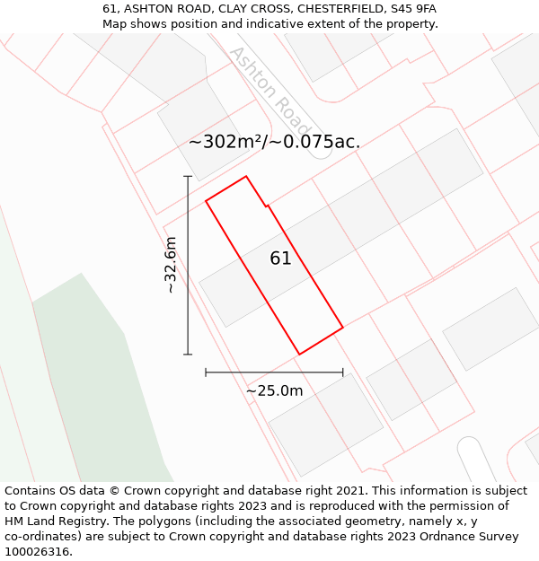 61, ASHTON ROAD, CLAY CROSS, CHESTERFIELD, S45 9FA: Plot and title map