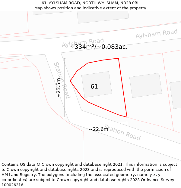 61, AYLSHAM ROAD, NORTH WALSHAM, NR28 0BL: Plot and title map