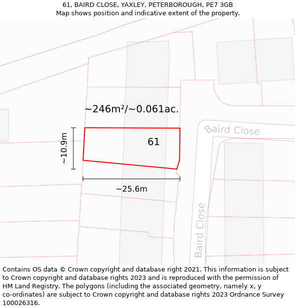 61, BAIRD CLOSE, YAXLEY, PETERBOROUGH, PE7 3GB: Plot and title map