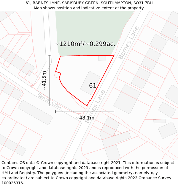 61, BARNES LANE, SARISBURY GREEN, SOUTHAMPTON, SO31 7BH: Plot and title map