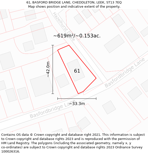 61, BASFORD BRIDGE LANE, CHEDDLETON, LEEK, ST13 7EQ: Plot and title map