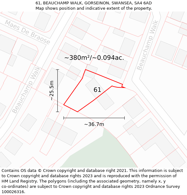 61, BEAUCHAMP WALK, GORSEINON, SWANSEA, SA4 6AD: Plot and title map