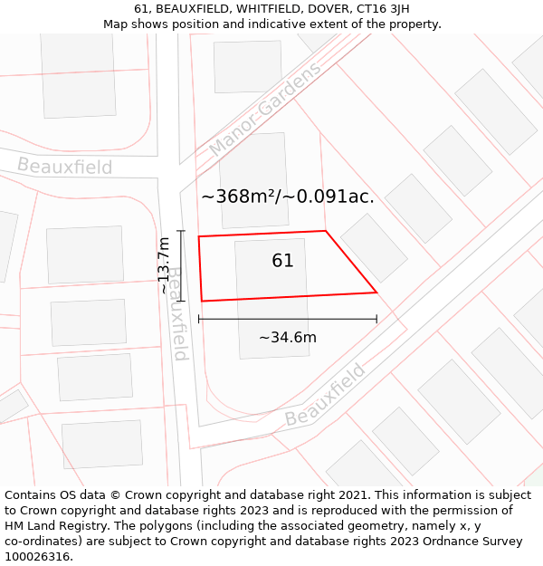 61, BEAUXFIELD, WHITFIELD, DOVER, CT16 3JH: Plot and title map