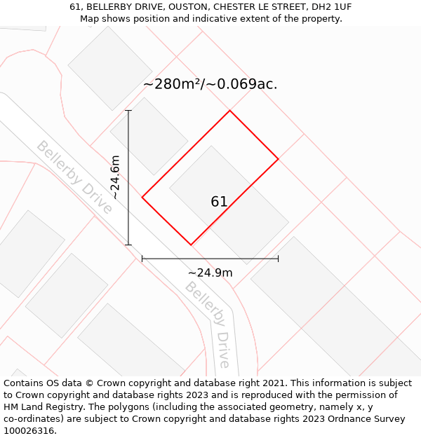 61, BELLERBY DRIVE, OUSTON, CHESTER LE STREET, DH2 1UF: Plot and title map