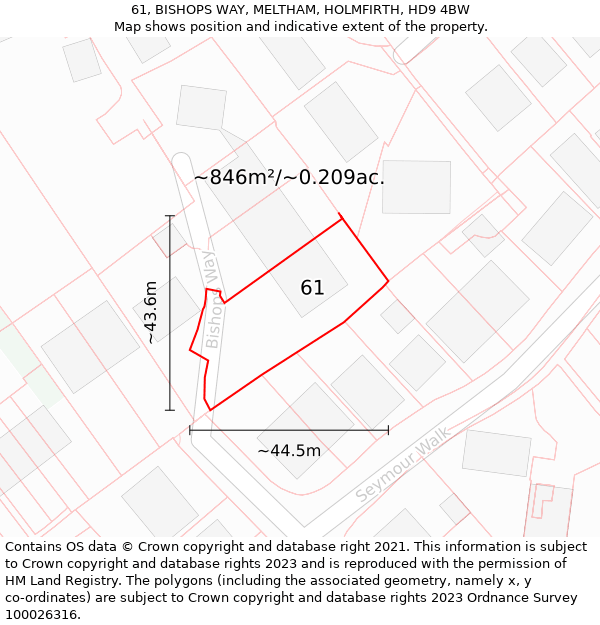 61, BISHOPS WAY, MELTHAM, HOLMFIRTH, HD9 4BW: Plot and title map