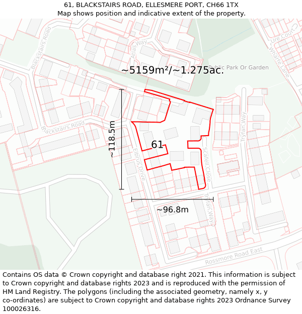 61, BLACKSTAIRS ROAD, ELLESMERE PORT, CH66 1TX: Plot and title map