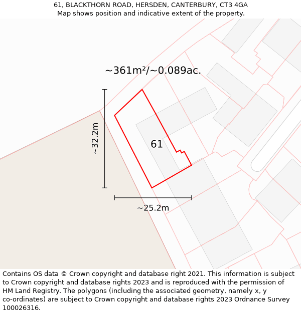 61, BLACKTHORN ROAD, HERSDEN, CANTERBURY, CT3 4GA: Plot and title map