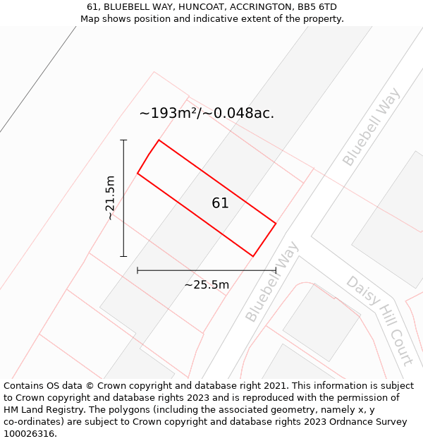 61, BLUEBELL WAY, HUNCOAT, ACCRINGTON, BB5 6TD: Plot and title map