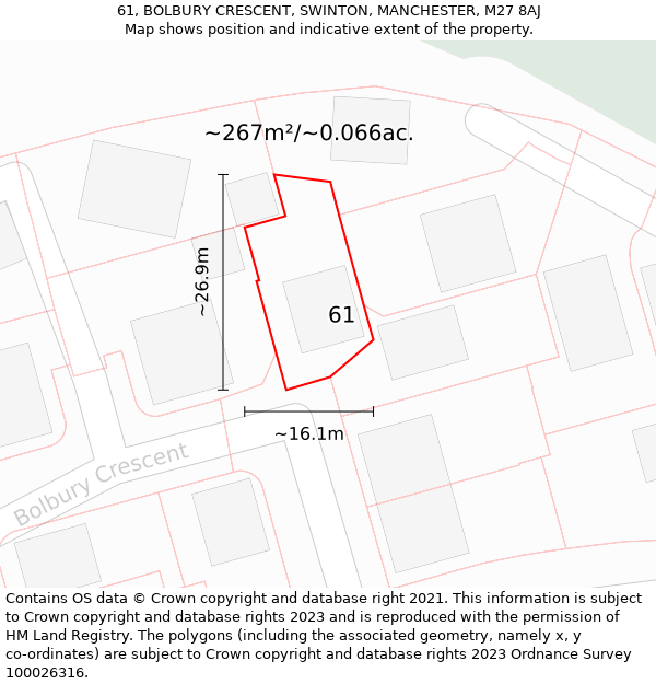 61, BOLBURY CRESCENT, SWINTON, MANCHESTER, M27 8AJ: Plot and title map