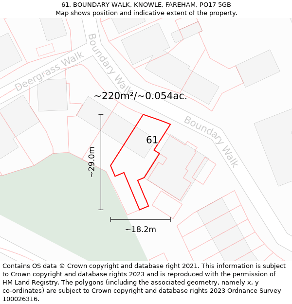 61, BOUNDARY WALK, KNOWLE, FAREHAM, PO17 5GB: Plot and title map