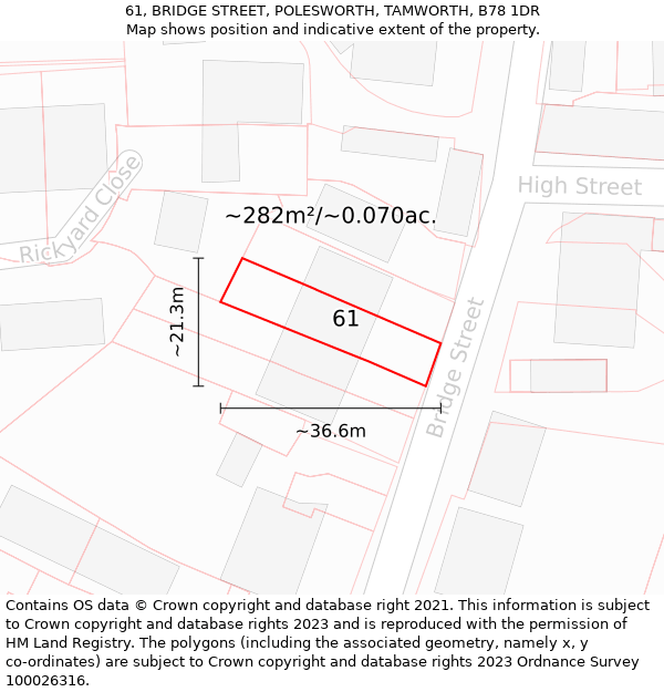 61, BRIDGE STREET, POLESWORTH, TAMWORTH, B78 1DR: Plot and title map