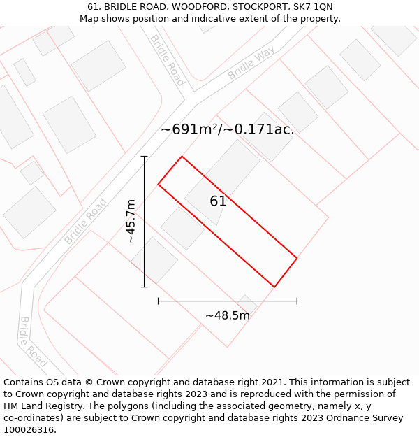 61, BRIDLE ROAD, WOODFORD, STOCKPORT, SK7 1QN: Plot and title map