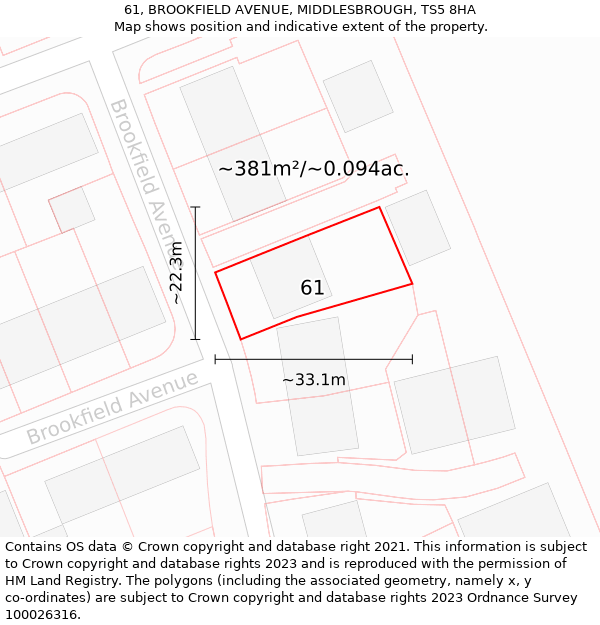 61, BROOKFIELD AVENUE, MIDDLESBROUGH, TS5 8HA: Plot and title map