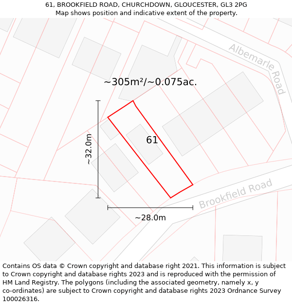 61, BROOKFIELD ROAD, CHURCHDOWN, GLOUCESTER, GL3 2PG: Plot and title map