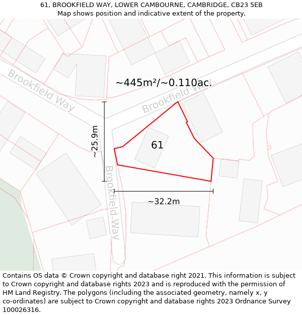 61, BROOKFIELD WAY, LOWER CAMBOURNE, CAMBRIDGE, CB23 5EB: Plot and title map