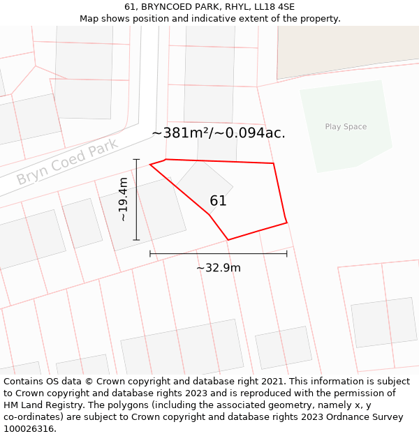 61, BRYNCOED PARK, RHYL, LL18 4SE: Plot and title map