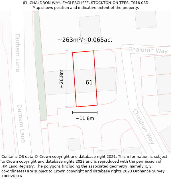 61, CHALDRON WAY, EAGLESCLIFFE, STOCKTON-ON-TEES, TS16 0SD: Plot and title map