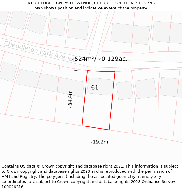 61, CHEDDLETON PARK AVENUE, CHEDDLETON, LEEK, ST13 7NS: Plot and title map