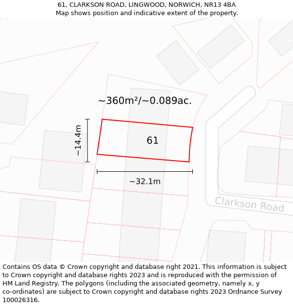 61, CLARKSON ROAD, LINGWOOD, NORWICH, NR13 4BA: Plot and title map