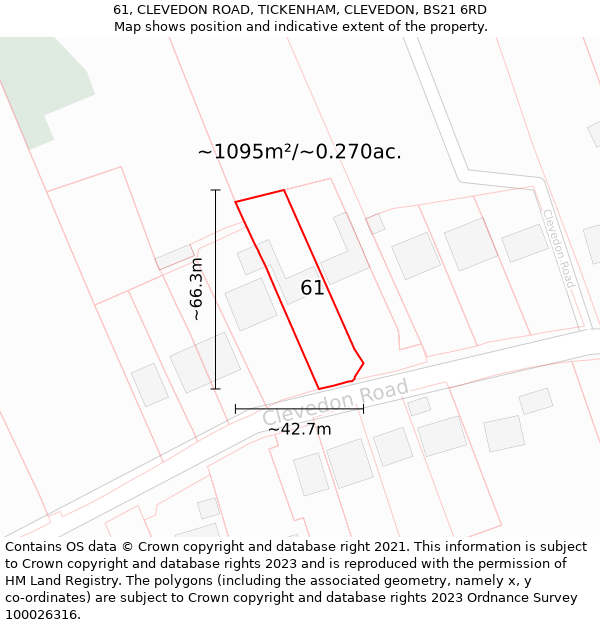 61, CLEVEDON ROAD, TICKENHAM, CLEVEDON, BS21 6RD: Plot and title map