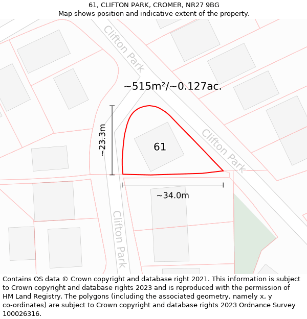 61, CLIFTON PARK, CROMER, NR27 9BG: Plot and title map