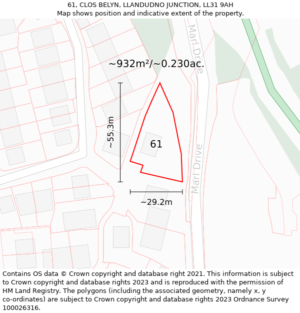 61, CLOS BELYN, LLANDUDNO JUNCTION, LL31 9AH: Plot and title map