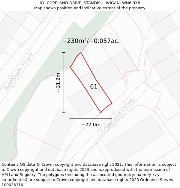 61, COPELAND DRIVE, STANDISH, WIGAN, WN6 0XR: Plot and title map