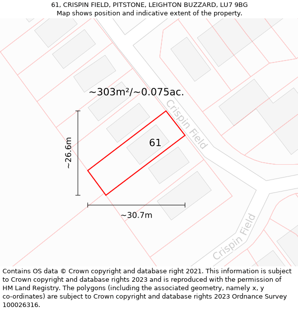 61, CRISPIN FIELD, PITSTONE, LEIGHTON BUZZARD, LU7 9BG: Plot and title map