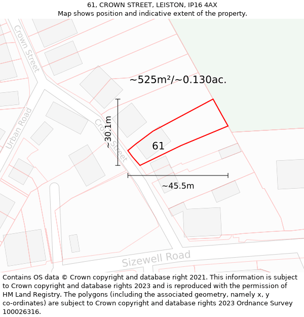 61, CROWN STREET, LEISTON, IP16 4AX: Plot and title map