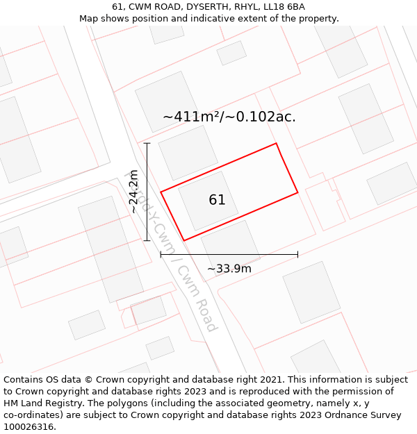 61, CWM ROAD, DYSERTH, RHYL, LL18 6BA: Plot and title map