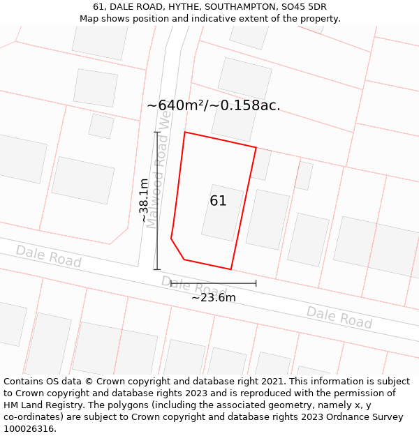 61, DALE ROAD, HYTHE, SOUTHAMPTON, SO45 5DR: Plot and title map