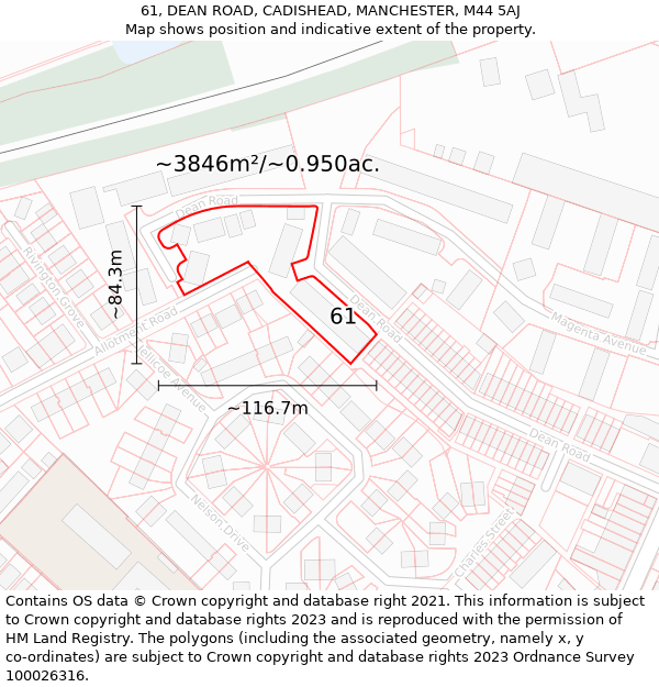 61, DEAN ROAD, CADISHEAD, MANCHESTER, M44 5AJ: Plot and title map