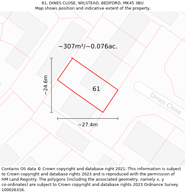 61, DINES CLOSE, WILSTEAD, BEDFORD, MK45 3BU: Plot and title map