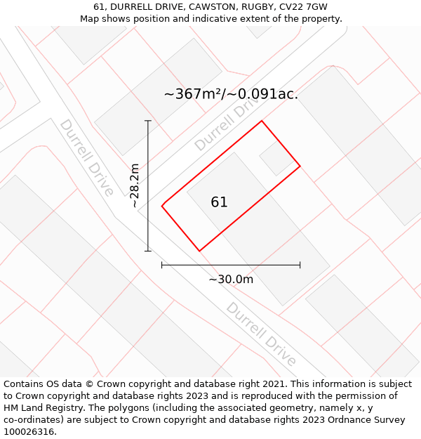 61, DURRELL DRIVE, CAWSTON, RUGBY, CV22 7GW: Plot and title map