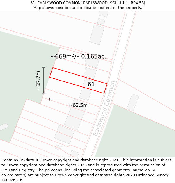 61, EARLSWOOD COMMON, EARLSWOOD, SOLIHULL, B94 5SJ: Plot and title map