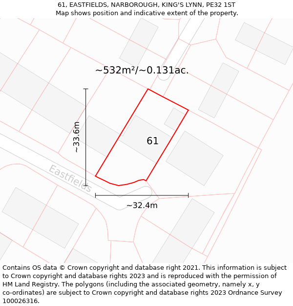 61, EASTFIELDS, NARBOROUGH, KING'S LYNN, PE32 1ST: Plot and title map