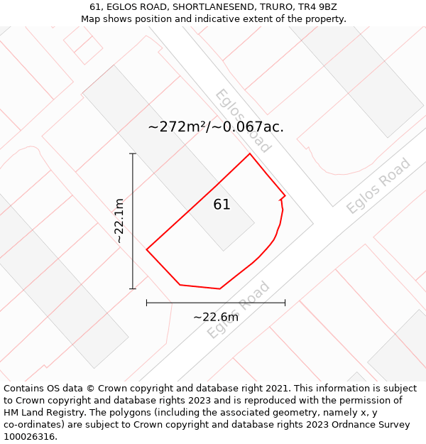 61, EGLOS ROAD, SHORTLANESEND, TRURO, TR4 9BZ: Plot and title map