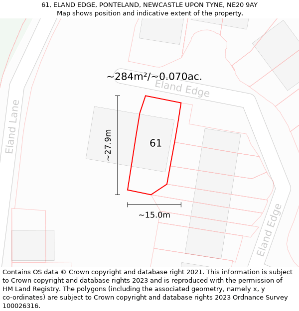 61, ELAND EDGE, PONTELAND, NEWCASTLE UPON TYNE, NE20 9AY: Plot and title map