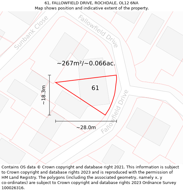 61, FALLOWFIELD DRIVE, ROCHDALE, OL12 6NA: Plot and title map