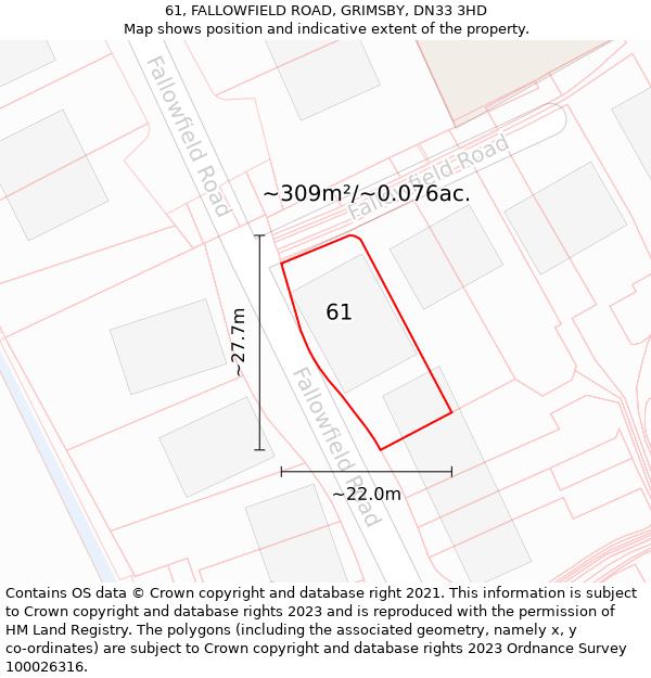 61, FALLOWFIELD ROAD, GRIMSBY, DN33 3HD: Plot and title map