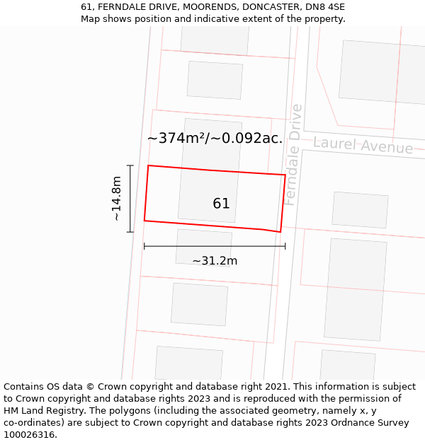 61, FERNDALE DRIVE, MOORENDS, DONCASTER, DN8 4SE: Plot and title map