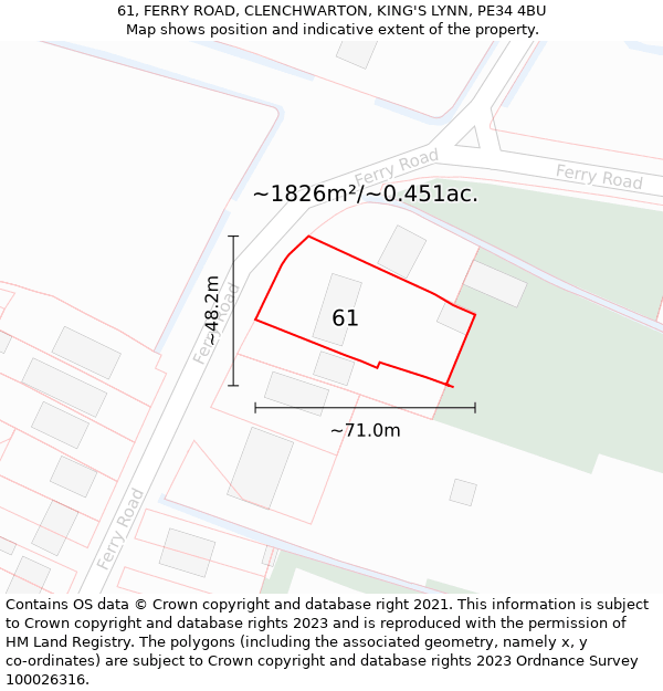 61, FERRY ROAD, CLENCHWARTON, KING'S LYNN, PE34 4BU: Plot and title map