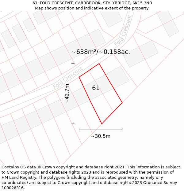 61, FOLD CRESCENT, CARRBROOK, STALYBRIDGE, SK15 3NB: Plot and title map